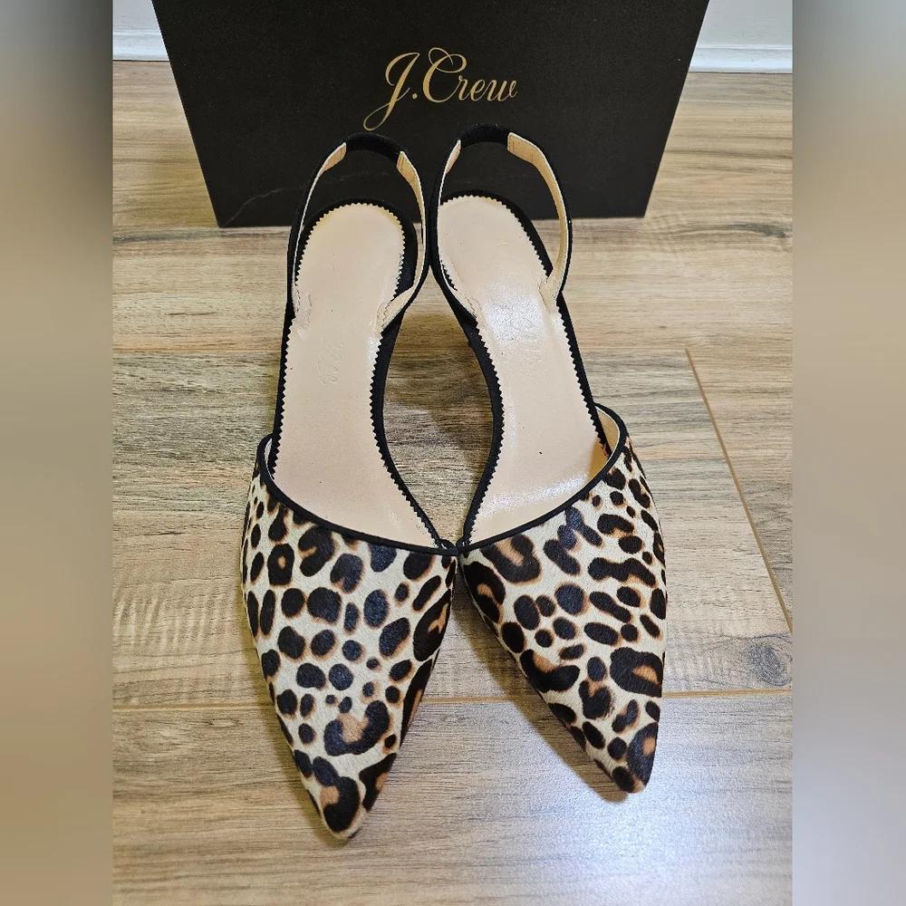 🎉HOST PICK🎉J.Crew Calf Hair Colette Asymmetrical Slingback Pumps In Leopard - Picture 3 of 17